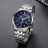 Citizen Eco Drive Chronograph Blue Dial Silver Steel Strap Watch For Men - AT2140-55L