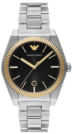 Buy Shop Emporio Armani Federico Black Dial Silver Steel Strap Watch for Men - AR80077 USA Online