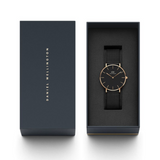 Daniel Wellington Petite Ashfield Black Dial Black Mesh Strap Watch for Women - DW00100307