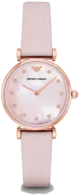 Buy Shop Emporio Armani Gianni T Bar Mother Of Pearl Pink Dial Pink Leather Strap Watch For Women - AR1958 USA Online
