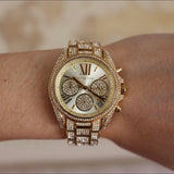 Michael Kors Mini Bradshaw Crystals Gold Dial Gold Steel Strap Watch For Women - MK6494