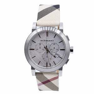 Buy Shop Burberry The City Nova White Dial Checked Brown Leather Strap Watch for Men - BU9357 USA Online