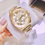 Buy Shop Michael Kors Brecken Chronograph Gold Dial Gold Steel Strap Watch For Women - MK6366 USA Online