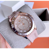 Buy Shop Michael Kors Runway Three Hand Crystal Pave Dial Pink Rubber Strap Watch For Women - MK6854 USA Online