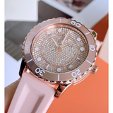 Buy Shop Michael Kors Runway Three Hand Crystal Pave Dial Pink Rubber Strap Watch For Women - MK6854 USA Online