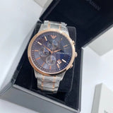 Buy Shop Emporio Armani Renato Chronograph Blue Dial Two Tone Steel Strap Watch For Men - AR80025 USA Online