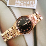 Buy Shop Michael Kors Channing Black Dial Rose Gold Steel Strap Watch For Women - MK5937 USA Online