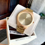 Buy Shop Michael Kors Slim Runway Quartz Gold Dial Gold Steel Strap Watch For Women - MK4501 USA Online