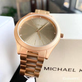 Buy Shop Michael Kors Slim Runway Quartz Gold Dial Gold Steel Strap Watch For Women - MK4501 USA Online