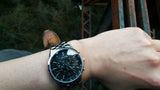 Citizen Eco Drive Chronograph Black Dial Silver Steel Strap Watch For Men - AT2140-55E