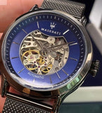 Buy Shop Maserati Epoca Automatic Skeleton Blue Dial Mesh Bracelet Watch For Men - R8823118002 USA Online
