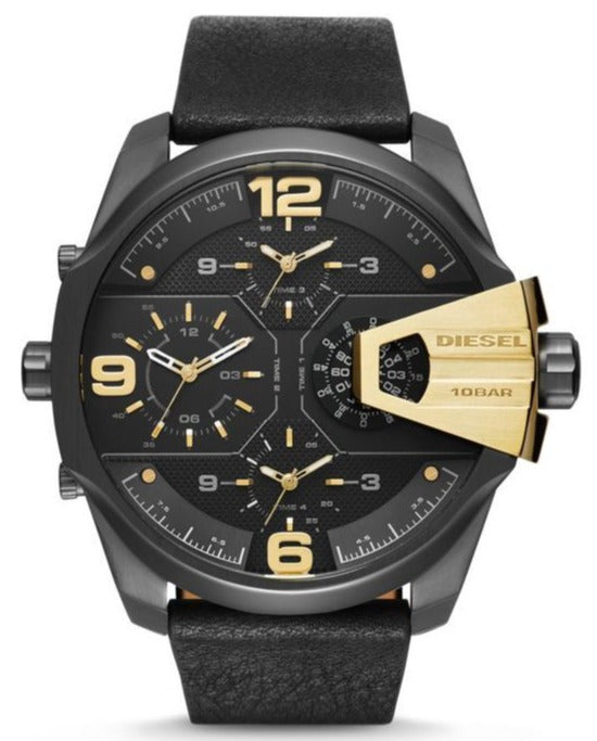 Buy Shop Diesel Uber Chief Two Hand Black Dial Black Leather Strap Watch For Men - DZ7377 USA Online