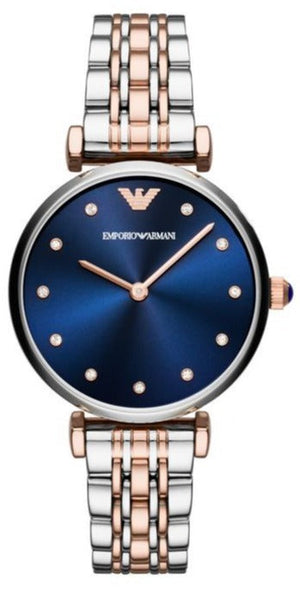 Buy Shop Emporio Armani Gianni T Bar Crystal Blue Dial Two Tone Steel Strap Watch For Women - AR11092 USA Online