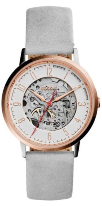 Buy Shop Fossil Vintage Muse Automatic Skeleton White Dial Grey Leather Strap Watch for Women - ME3131 USA Online