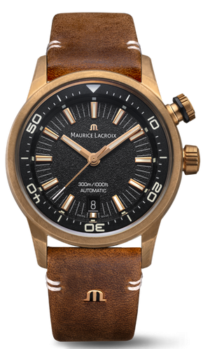 Maurice Lacroix Pontos Diver Limited Edition Black Dial Brown Leather Strap Watch For Men - PT6248-BRZ01-330-3