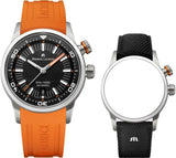 Maurice Lacroix Pontos S Diver Black Dial Orange Rubber Strap Watch For Men - PT6248-SS00L-330-J