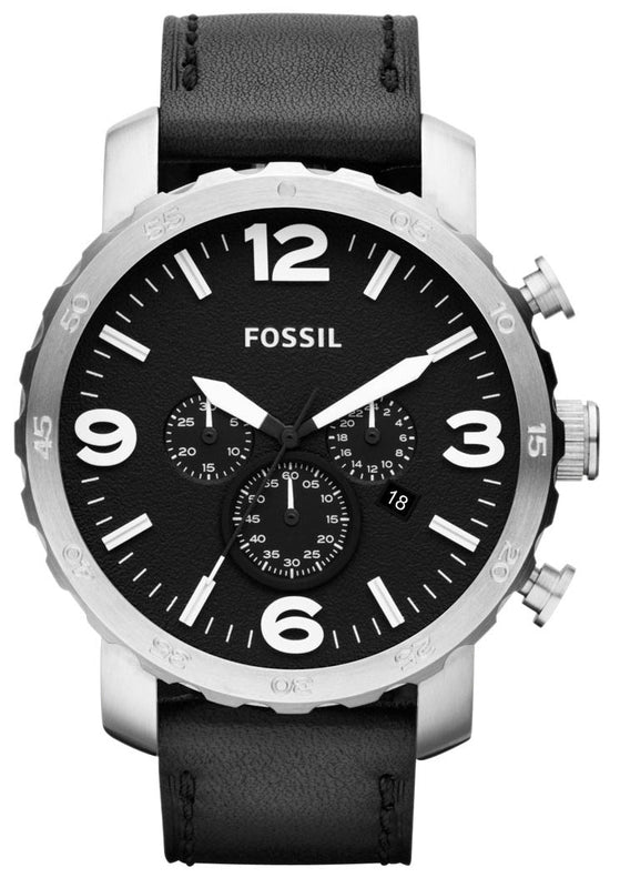 Buy Shop Fossil Nate Chronograph Black Dial Black Leather Strap Watch for Men - JR1436 USA Online