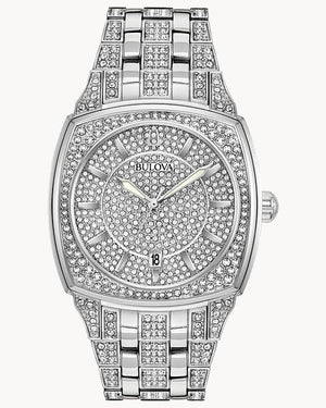 Buy Shop Bulova Phantom Swarovski Crystal Pave Silver Dial Silver Steel Strap Watch for Men - 98B296 USA Online