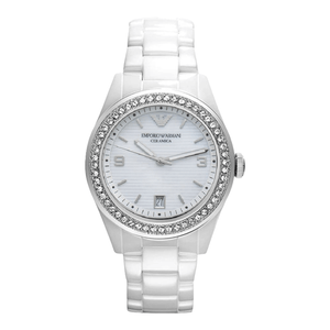 Buy Shop Emporio Armani Ceramica White Mother of Pearl Dial Stainless Steel Strap Watch For Women - AR1426 USA Online