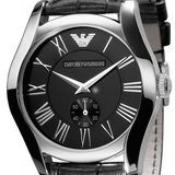 Emporio Armani Valente Black Dial Black Leather Strap Watch For Men - AR0643