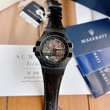 Buy Shop Maserati Automatic Skeleton Black Dial Black Leather Strap Watch For Men - R8821108021 USA Online