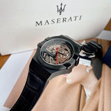 Buy Shop Maserati Automatic Skeleton Black Dial Black Leather Strap Watch For Men - R8821108021 USA Online