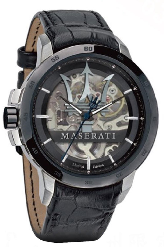 Buy Shop Maserati Potenza Automatic Black Dial Black Leather Strap Stainless Steel Watch For Men - R8821119006 USA Online