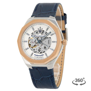 Buy Shop Maserati Stile Automatic Limited Edition White Dial Blue Leather Strap Watch For Men - R8821142001 USA Online
