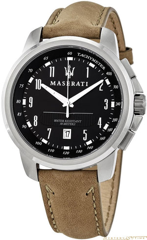 Buy Shop Maserati Successo Black Dial Beige Leather Strap Watch For Men - R8851121004 USA Online