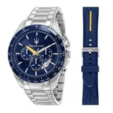 Maserati Traguardo Chronograph Modena Edition Blue Dial Silver Steel Strap Watch For Men - R8871612039