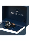 Maserati Trimarano Chronograph Black Dial Black Leather Strap Watch For Men - R8871632001