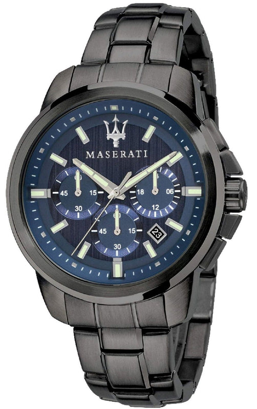 Buy Shop Maserati Successo Chronograph Blue Dial Black Steel Strap Watch For Men - R8873621005 USA Online