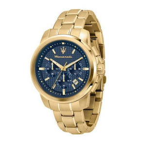 Buy Shop Maserati Successo Chronograph Blue Dial Gold Steel Strap Watch For Men - R8873621021 USA Online