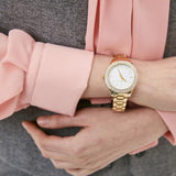 Buy Shop Michael Kors Liliane Mother of Pearl White Dial Gold Steel Strap Watch For Women - MK4555 USA Online