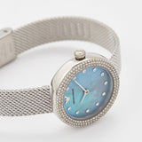 Emporio Armani Rosa Diamonds Mother of Pearl Blue Dial Silver Mesh Bracelet Watch For Women - AR11380