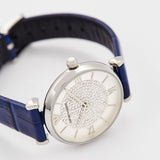 Buy Shop Emporio Armani Gianni T Bar Quartz Crystals Silver Dial Blue Leather Strap Watch For Women - AR11344 USA Online