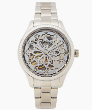 Buy Shop Fossil Rye Automatic Skeleton Silver Dial Silver Steel Strap Watch for Women - BQ3753 USA Online