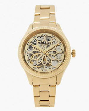 Buy Shop Fossil Rye Automatic Skeleton Gold Dial Gold Steel Strap Watch for Women - BQ3755 USA Online