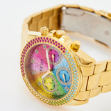 Guess Confetti Chronograph Rainbow Dial Gold Steel Strap Watch For Women - GW0483L4