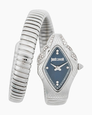 Buy Shop Just Cavalli Ferocious Blue Dial Silver Steel Strap Watch for Women - JC1L306M0015 USA Online
