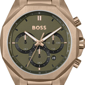 Buy Shop Hugo Boss Classic Chronograph Green Dial Beige Gold Steel Strap Watch For Men - 1514019 USA Online