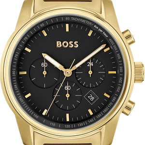 Buy Shop Hugo Boss Trace Chronograph Black Dial Gold Steel Strap Watch For Men - 1514006 USA Online