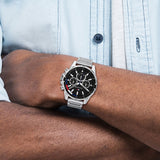 Buy Shop Tommy Hilfiger Mason Multifunction Black Dial Silver Steel Strap Watch For Men - 1791936 USA Online