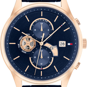 Buy Shop Tommy Hilfiger Weston Chronograph Blue Dial Blue Leather Strap Watch For Men - 1710503 USA Online