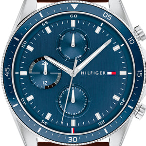Buy Shop Tommy Hilfiger Parker Chronograph Blue Dial Brown Leather Strap Watch For Men - 1791837 USA Online