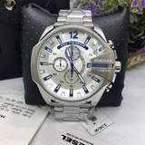 Diesel Mega Chief Chronograph Silver Dial Silver Steel Strap Watch For Men - DZ4477