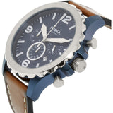 Buy Shop Fossil Nate Chronograph Navy Blue Dial Brown Leather Strap Watch for Men - JR1504 USA Online