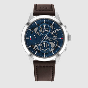 Buy Shop Tommy Hilfiger Henry Chronograph Blue Dial Brown Leather Strap Watch For Men -1710476 USA Online