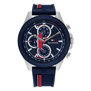 Buy Shop Tommy Hilfiger Clark Chronograph Blue Dial Black Leather Strap Watch For Men - 1792083 USA Online