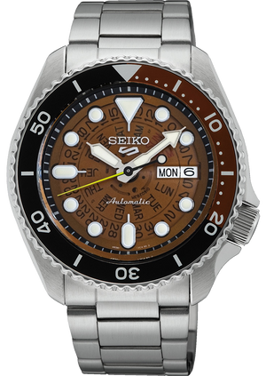 Seiko 5 Sports Sonar Special Edition Brown Dial Silver Steel Strap Watch For Men - SRPJ47K1